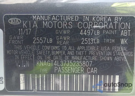 2018 Kia Optima Lx z USA, uszkodzony, nr VIN KNAGT4L37J5235807